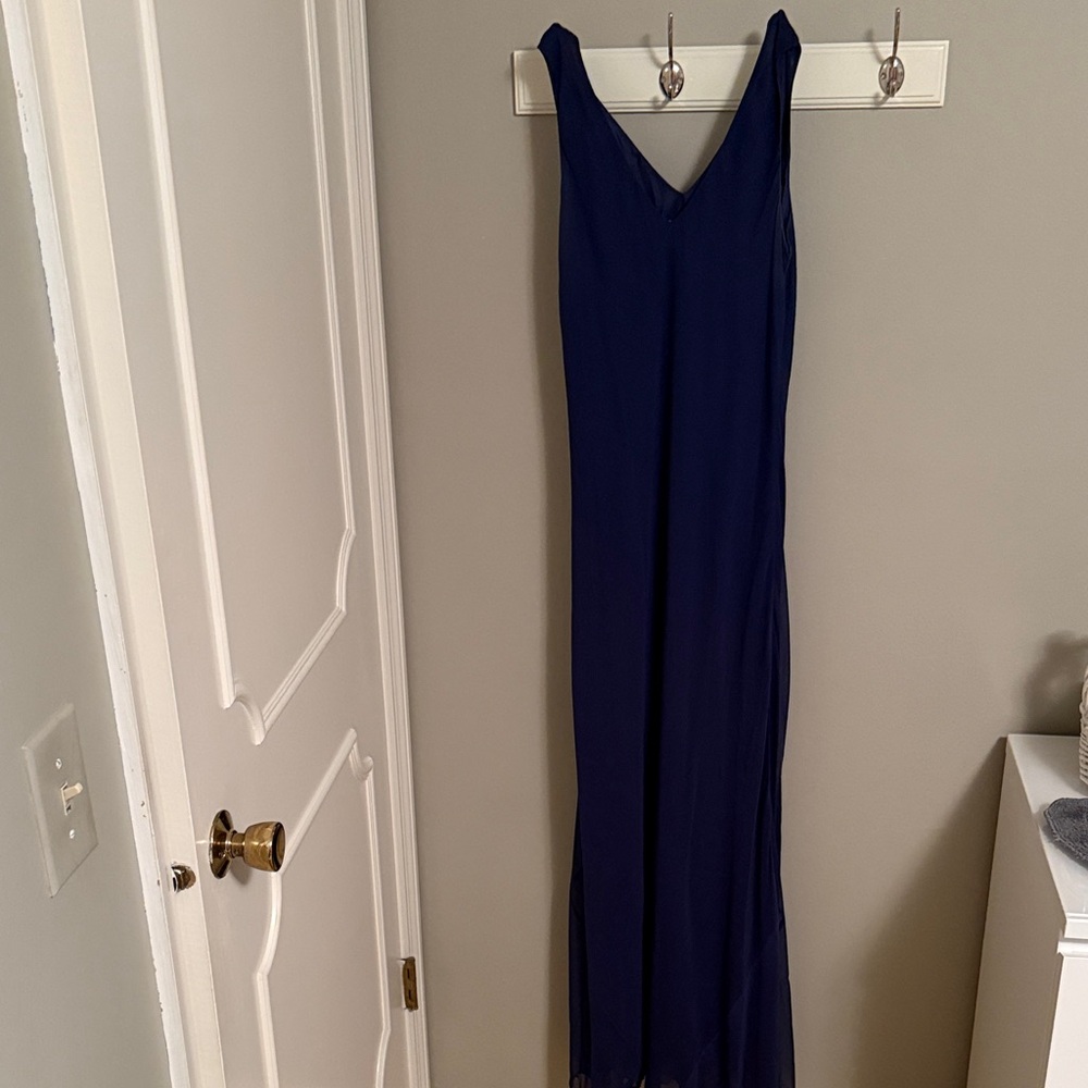 Elegant Navy Maxi Dress Silk Chiffon and Scarf